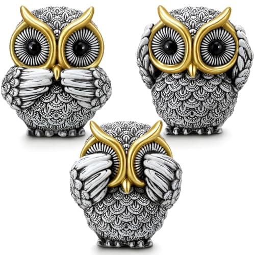 Image of Wesiti 3 Pcs Owl Figurines for Home Decor Wise Owl Statues Gifts, Mini Resin Animal Decor Boho Gift for Bookshelf Bedroom Living Room Office Table Desk Mantle TV Stand Sculpture Accents for Bird Lover