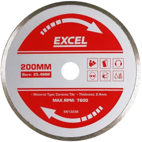 Image of Excel 200mm Wet Tile Cutting Diamond Blade – Continuous Rim Blade for Porcelain, Ceramic & Stone | Precision Cutting Disc for Wet Tile Saws | 25.4mm Bore