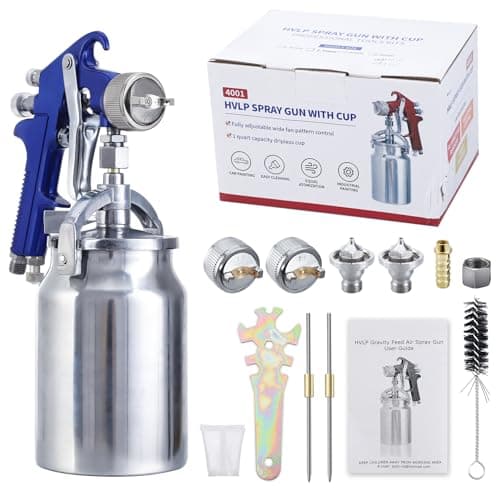 Image of Pindex Siphon Air Paint Spray Gun, Suction Feed Paint Sprayer with 1.3 1.7 2.0 mm 3 Nozzles 1000 ml Aluminum Cup for DIY Furniture Home Garden Car Wall