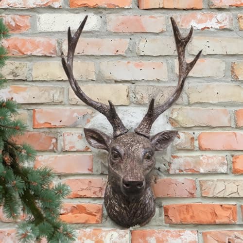 Image of THE ENCHANTED GARDEN Wall Mounted Stag Head Home Decor Brown Resin Hanging Ornament Reindeer ornaments