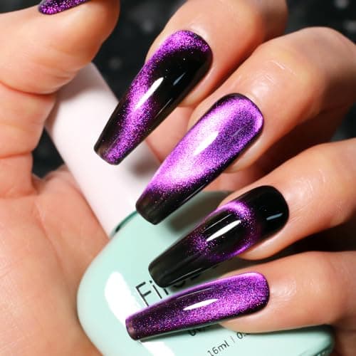 Image of Firedee 9D Cat Eye Gel Nail Polish 16ml Galaxy Deep Purple Chameleon Gel Polish LED/UV Soak Off Nail Polish Kit with Magnet