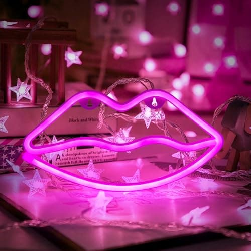Image of Gpurplebud Lip Neon Sign Pink - Lips Neon Light USB/Battery Operated Led Sign for Wall Decor, Bedroom, Dressing Room, Pink Lamp for Birthday, Wedding, Party Decoration, Gifts for Girls