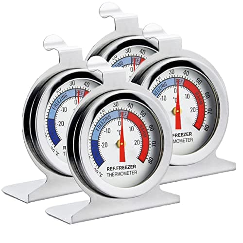 Image of Fridge Thermometer Refrigerator Thermometer,INRIGOROUS 4Pcs Stainless Steel Dial Fridge/Freezer Thermometer with Hanging Hook and Retractable Stand