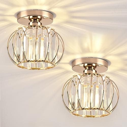 Image of ZYDTRIP Crystals Ceiling Light Fixtures Chandelier, Small Semi Flush Mount Ceiling Light Fitting for Hallway Entrance Kitchen Bedroom Dining Rooms Living Rooms Bar (2 Pack Gold)