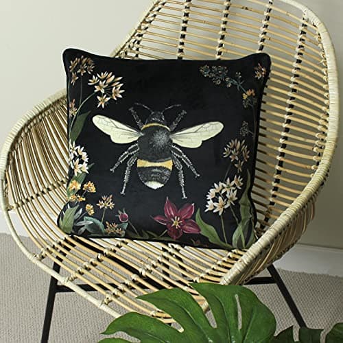 Image of Evans Lichfield Midnight Garden Bee Velvet Piped Feather Rich Filled Cushion