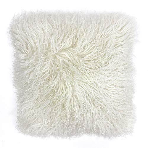 Image of Riva Paoletti Mongolian Cushion Cover - Pristine White - 100% Natural Sheepskin Fur Fabric - Luxurious Suede Feel Reverse - 100% Wool - 40 x 40cm (16" x 16" inches) - Designed in the UK