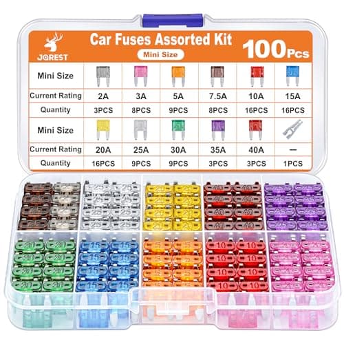 Image of Jorest 100Pcs Mini Blade Fuses - Automotive Fuse Kit with 11 Specifications (2A-40A) and 1 Fuse Puller