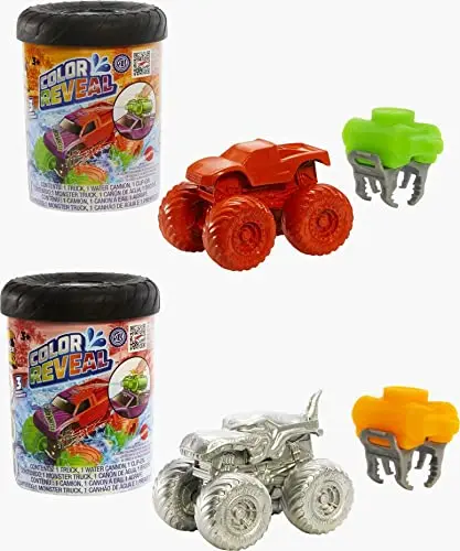 Image of HOT WHEELS TOTAL Monster Trucks Color Reveal™ 2-Pack, 2 Toy Trucks with Surprise Reveal & Repeat Color-Change in Warm & Ice Cold Water, For Kids 3 Years & Up, HJH53