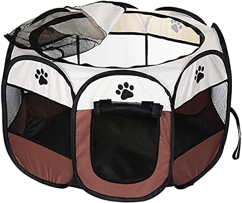 Image of Dotala PET Portable Foldable Pet Dog Cat Playpen Crates Kennel/Premium 600D Oxford Cloth,Removable Zipper Top, Indoor and Outdoor Use (Brown)