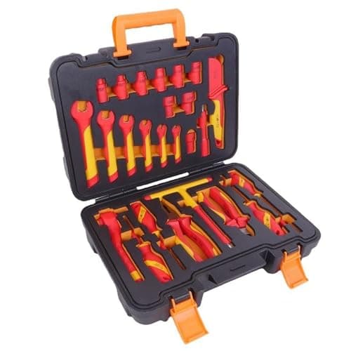 Image of Gear4Garage 26pc Insulated Tool Kit Electrician Tool Set 3/8 Drive Socket Set Ratchet Extension Bar Pliers Combination and Diagonal Electrical Tools Kit 7 8 10 12 14 15 17 19mm