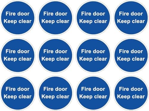 Image of Pack of 12 self Adhesive, 80mm Diameter, self Adhesive Vinyl, Fire Door Keep Clear Signs