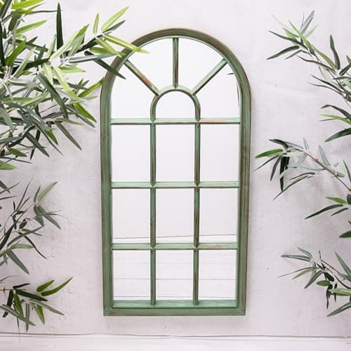 Image of Green Verdigris Arched Window Style Wall Mirror For your Home or Garden