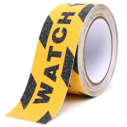 Image of Dioche 5M Watch Your Step Sticker | PVC Safety Grip Tape with Quartz Sand Surface | Non-Slip Mind The Step Sign for Indoor/Outdoor Use | Watch Your Step Warning Tape for Stairs, Floors, Ladders