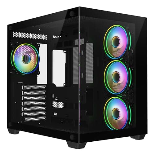 Image of CiT Vision Dual Tempered Glass Panelling ATX PC Gaming Cube with 6-Port PWM Fan Controller and 4 x CiT Tornado Infinity 120mm ARGB Dual-Ring Fans Included | Black