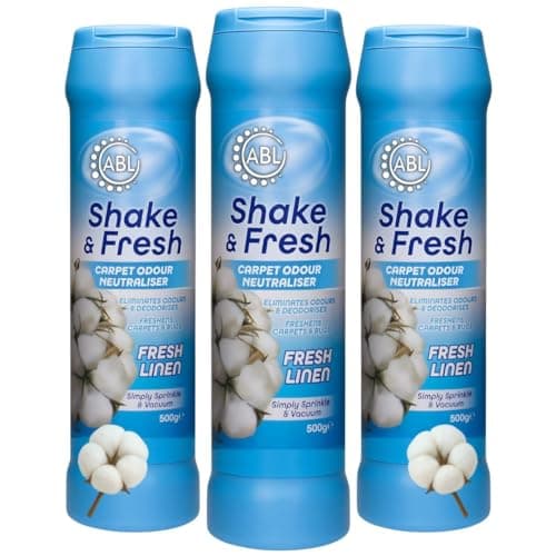 Image of Shake and Vac Carpet Freshener Powder | Carpet Odour Neutraliser & Deodoriser | Pet Friendly Carpet Cleaner Powder for Vacuuming, Rugs, Mattresses & Upholstery | Pack of 3 x 500g (Fresh Linen)