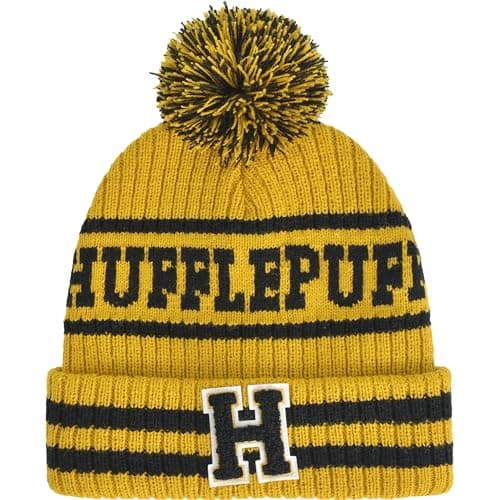Image of Concept One Harry Potter Beanie Hat, Hogwarts Collegiate Winter Knit Cap with Cuff and Pom, Hufflepuff, One Size