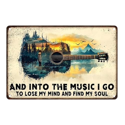 Image of Nodrex Guitar Metal Signs, Vintage Music Wall Art Aluminum Wall Decor with Inspirational Quote, Retro Metal Wall Art for Home Garden Bar Patio, Guitar Gifts for Men 20x30cm 7.87x11.81in