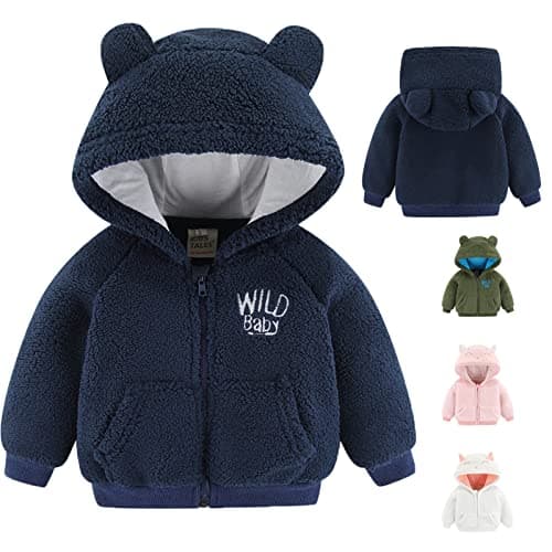 Image of Newborn Infant Baby Boys Girls Cartoon Fleece Hooded Jacket Coat with Ears Warm Todder Kids Outwear Coat Zipper Up 3-6M