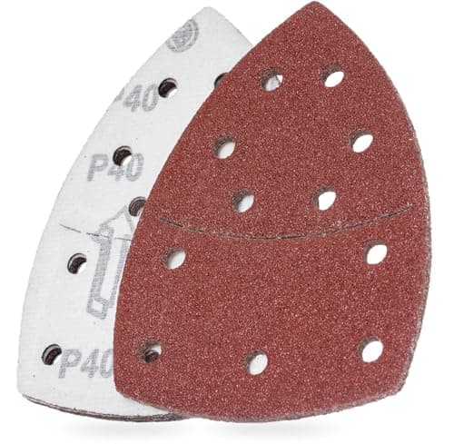 Image of YoiYee 40 Grit Coarse Sanding Sheet Set, Mouse Detail Sander Sandpaper, Delta Triangular Sand Paper Pad, Hook and Loop Fastening, 11 Holes, Accessories for Multi-Sander, Red, 10 Pack