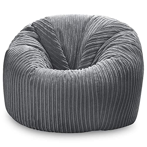 Image of Beautiful Beanbags - Jumbo Cord Beanbag Chair, Plush Jumbo Cord Lounger, Great as Recliner (Grey)