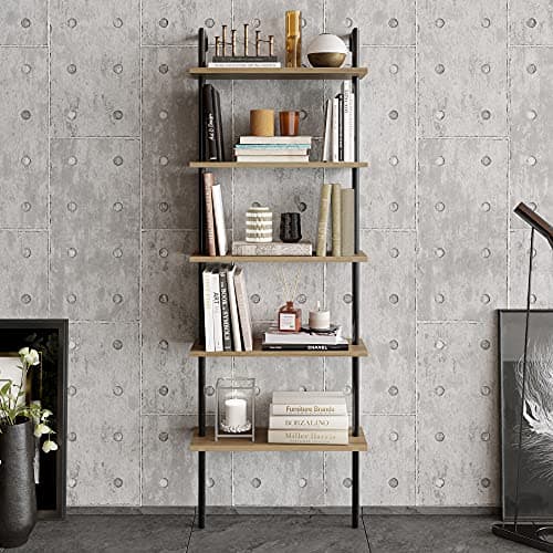 Image of DECOROTIKA Paula 5-tier Wall Mounted Bookcase Bookshelf Shelving Unit (Black and Oud)