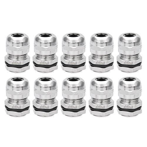 Image of Sourcingmap Cable Gland PG7 Metal Waterproof Cable Glands Joints Adjustable Connector for 3-6.5mm Dia Cable, Pack of 10