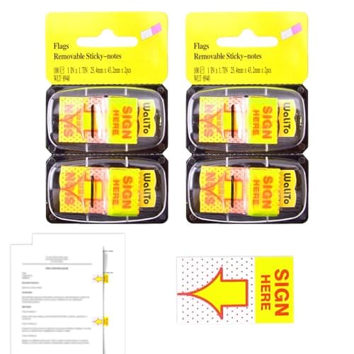 Image of 200 PCS Sign Here Stickers,Yellow and Red Sign Here Tabs,Sign Here Labels,Post It Notes Tabs,Arrow Stickers Page Tabs for Office School Notebook