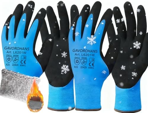 Image of GAVOROHANS 2 Pairs Waterproof Thermal Winter Work Gloves Polar Fleece Liner Superior Grip Double Latex Coating for Garden Logistics Warehousing in Cold Weather Outdoor Activities