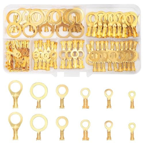 Image of QOOSIKICC 160 Pcs Copper Ring Terminals, M3/M4/M5/M6/M8/M10 Brass Wire Connectors, Open Barrel Wire Cable Lugs Crimp Kit, Brass Copper Ring Crimp Cable Electrical Terminals Kit