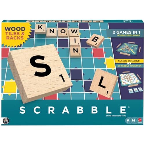 Image of Mattel Games Scrabble Board Game, Classic Family Word Fun, Featuring Wooden Letter Tiles and Racks, with Two Ways to Play for 2-4 Players