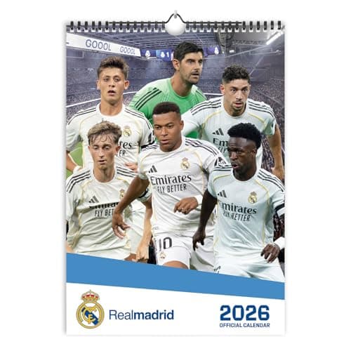 Image of Grupo Erik A3 Wall Calendar 2026 - Real Madrid Calendar 2026 Month To View | A3 Wall Planner, Family Planner Monthly | Real Madrid Gifts Under 10 Pounds, Football Gifts For Friends