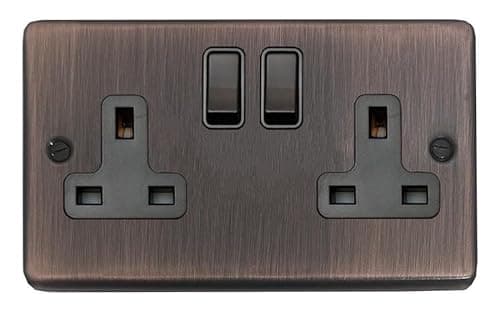 Image of G&H CAC10B Standard Plate Antique Copper 2 Gang Double 13A Switched Plug Socket