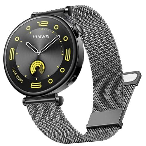 Image of DEALELE Strap Compatible with Huawei Watch GT4 41mm / Garmin Venu 3S / Forerunner 265S/255S / Fossil Women's Gen 6, 18mm Stainless steel Metal Milanese Mesh Replacement Bands for Women Men, Gun grey