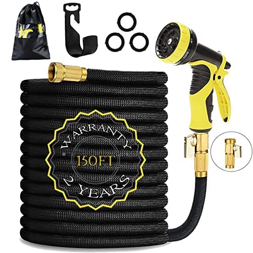 Image of HmiL-U Garden Hose 150ft 45m Strongest Double Latex Inner Tube Prevent Leaking Magic Hosepipe with 9 Function Spray Gun+Solid Brass Fittings (Retracted Length 50ft)【2 YEARS 100% Guaranteed】(150ft)