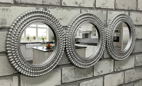 Image of DEENZ Set Of 3 Silver Moroccan Style Art Deco Round Wall Mounted Mirror Home Decor