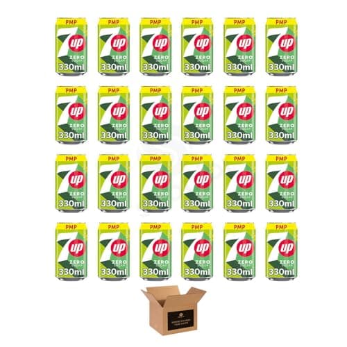 Image of 7UP Lemon & Lime Fizzy Drink Variety – Regular & Zero Sugar Soft Drinks, Pink Lemonade, No Caffeine | Carbonated Refreshment, Cans/Bottles (Pack 24, Lemon & Lime Zero Can 330ml)