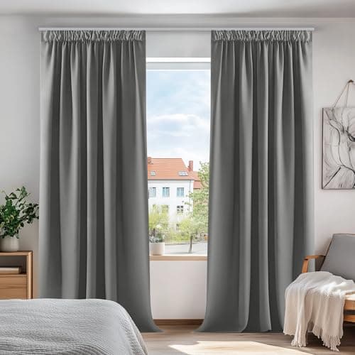 Image of Deconovo Super Soft Thermal Insulated Pencil Pleat Curtains Blackout Curtains for Kitchen 90 x 90 Dark Grey 2 Panels