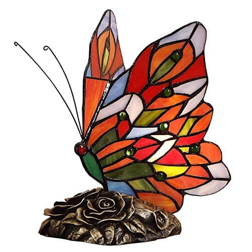 Image of Bieye Butterfly Tiffany Style Stained Glass Accent Table Lamp Night Light for Bedside Bedroom Living Room Coffee Table (Multicolor 2, 8 inches Wide * 9 inches high)