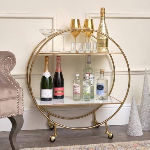 Image of Melody Maison Gold & Marble Round Bar Cart Drinks Trolley