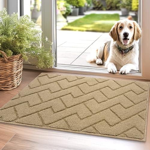 Image of Biscpro Door Mat,50x80cm DoorMat Indoor Washable,Doormat Indoor Dirt Trapper Non-slip,Absorbent Inside Entrance Rug Mat for Entryway,Patio,Garden,Laundry Room,Pets- Beige
