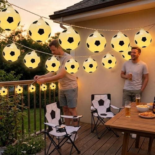 Image of Durdiiy Soccer String Lights, 3M 20 LED Football Ball Decoration Fairy Lights Battery Operated for Kids Bedroom Party Birthday Modeling Boys Indoor Outdoor Garden European Cup