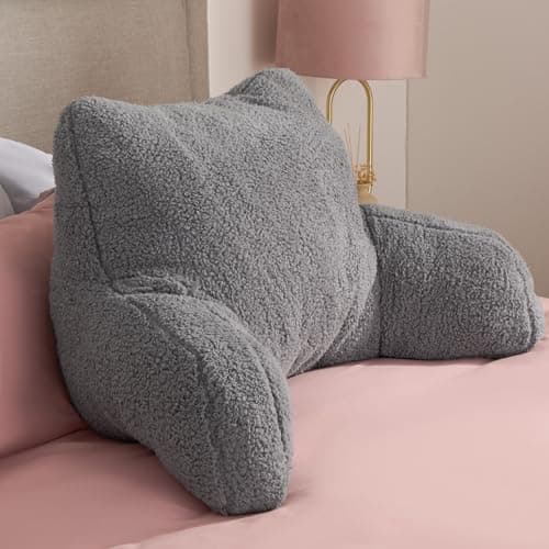 Image of OHS Sit Up in Bed Pillow Cuddle Cushion, Reading Pillow Back Support Cushions Soft Cosy Snuggle Teddy Fleece Cushion for Bed Teddy Pillow with Arms Bed Seat for Relaxing Working - Grey