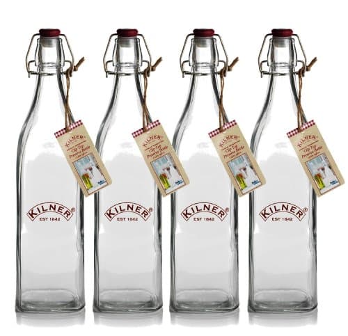 Image of Kilner Traditional Vintage Style Square Airtight Clip Top Preserve Glass Bottles, 1 Litre - 4 Piece Set