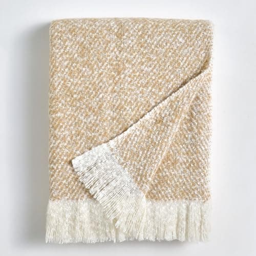 Image of BOURINA Faux Mohair Sofa Throw Blanket Luxury Super Soft Cozy Couch Bed Chair Fringe Throw Blankets 127 x 152cm,Yellow