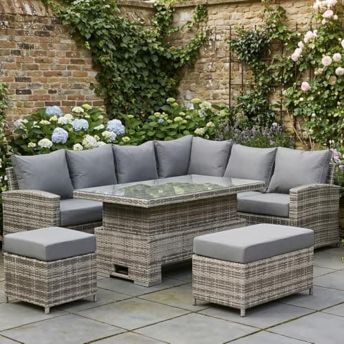 Image of Club Rattan Harmony Right Hand Corner Sofa Set with Rising Table in Grey Rattan,9 seat rattan garden furniture