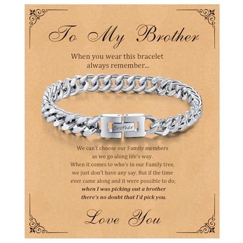 Image of XUANPAI To My Brother Bracelet form Sister - Anniversary Birthday Confirmation Gifts for Christmas for Boys Bro Bruv Buddy Amigo Pal Chum Mate Silver Stainless Steel Curb Bracelet 21cm