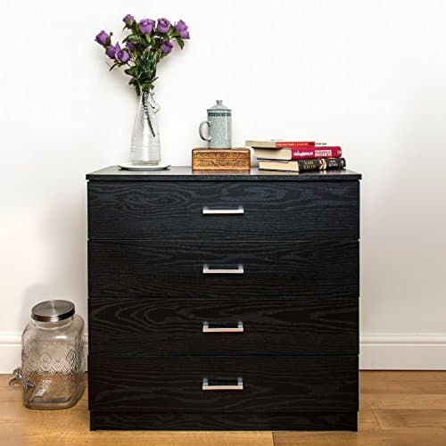 Image of Home Treats Black Chest of Drawers Bedroom Furniture I 4 Drawer Chest of Drawers I Anti Bowing Drawer Support I Clothes Organiser for Any Room I Easy to Assemble
