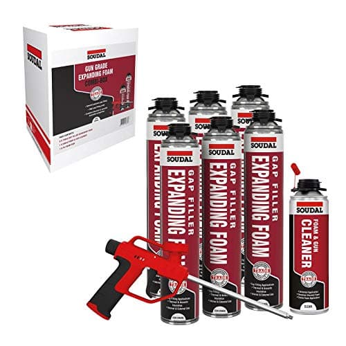 Image of Gap Filler Expanding Foam Soudal Kit 6 x 750ml Cans 1 x Gun 1 x Cleaner