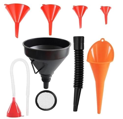 Image of 3 Pcs Right Angle Flexible Plastic Funnel Set, Universal Car Gasoline Fuel Petrol Engine Funnel with Detachable Spout and Long Mouth Funnels for Motorcycle Car Automotive (Red/Orange/Black-4PCS)