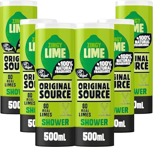 Image of Original Source Lime Shower Gel, 100 Percent Natural Fragrance, Vegan, Cruelty Free, Paraben Free, Bulk Buy, Pack of 6 x 500 ml